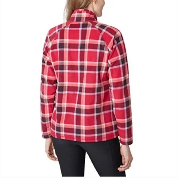Eddie Bauer Red Plaid Ultra Soft Fleece 1/4 Zip Long Sleeve Pullover Top Medium - Picture 2 of 12